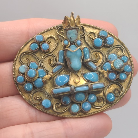 Vintage Tibetan God Brooch Goddess Deity Buddha‎ - Picture 3 of 6